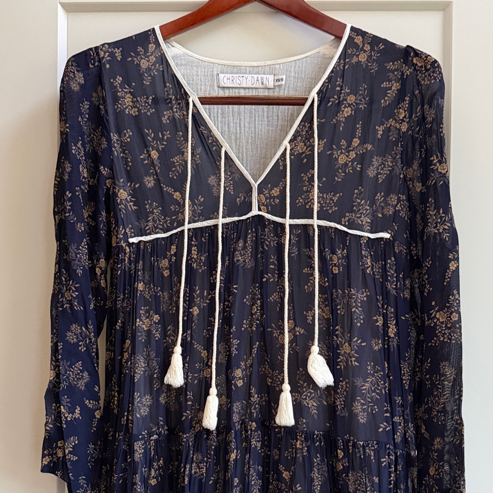 Christy Dawn Navy and Cream Floral Peasant Dress